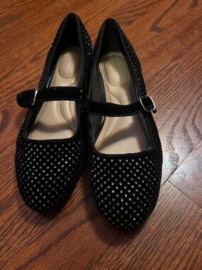 Kelly & Katie Black Velvet Mary Jane Flats with Studs